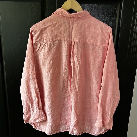 Lands' End Top Size Large 100% Linen Button Up Long Sleeve Pink Shirt Women's - Picture 7 of 7